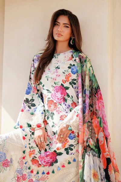 Cream Floral Embroidered Cambric 3pc Suit