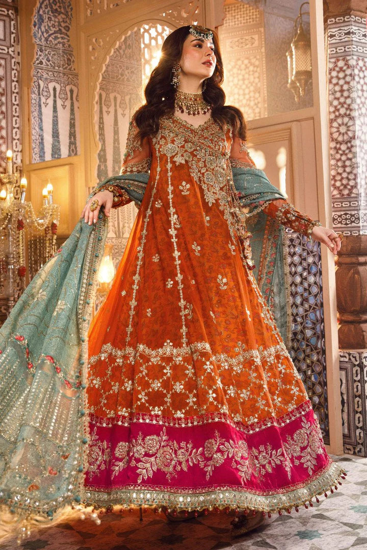 Embroidered net maxi with velvet ghera border and hand-embellished neckline