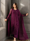 Rose Noir Plum Sequins Embroidered Chiffon 3pc Suit